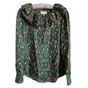 J.Crew Collection silk-twill ruffle-collar top in mushroom floral